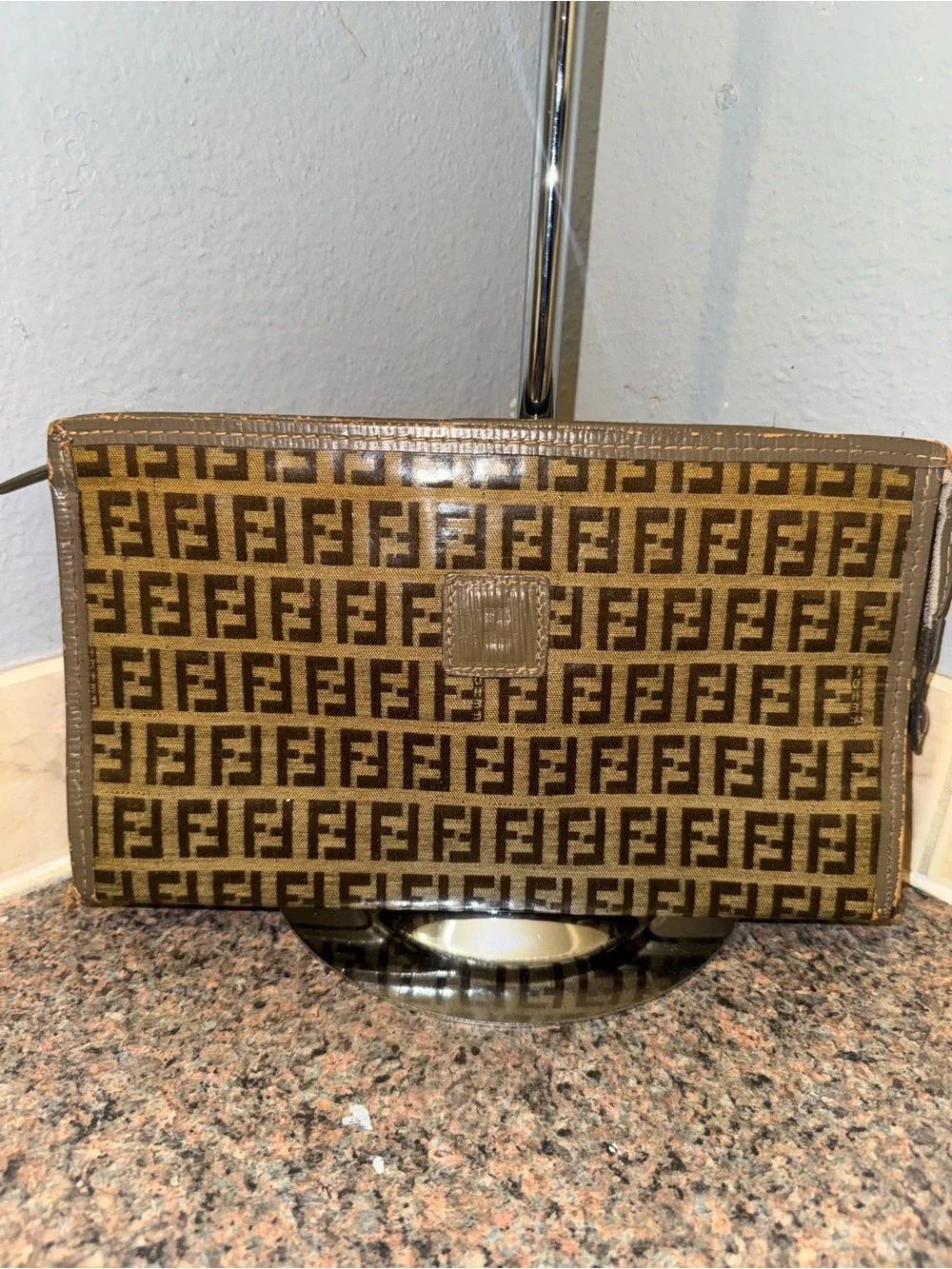 Fendi Zucchino FF vintage Monogram Canvas Clutch Pouch authentic
